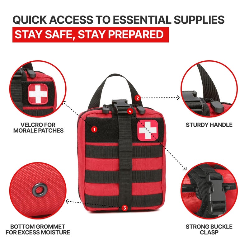 Orca Tactical حقيبة طبية طارئة ORCA Tactical Rip-Away IFAK - حقيبة إسعافات أولية فارغة، حقيبة طبية MOLLE، قماش بوليستر عسكري بوزن 600D، سحابات YKK مزدوجة، متينة لفرق الطوارئ، الشرطة، رجال الإطفاء والأنشطة الخارجية (أحمر) - Image 3